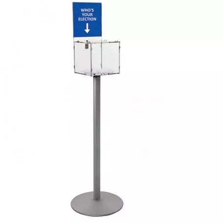 Buzon de sugerencias de pie con pancarta Doublet Material para eventos empresas y colectividades