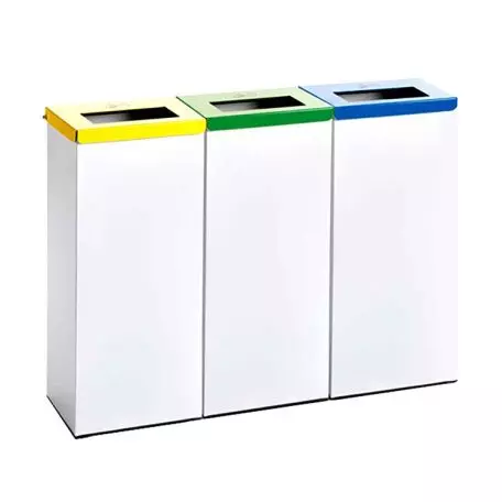 Papelera reciclaje 3 compartimentos, 75 litros, Dimensiones: 78,5 (ancho) x  33 (profundo) x 47,5 (