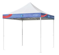 Promo carpa Canopus abierta 3x3 m techo blanco personalizado 4 lambrequines impresión digital