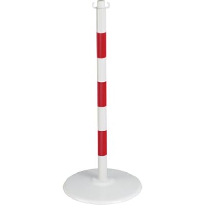 Postes metálicos con cadenas de protección con base blanco y rojo