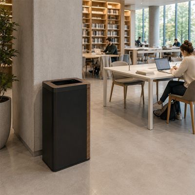 Papelera acabado madera oscura Nubin 50 litros