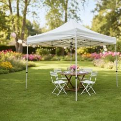 Carpa plegable Alfa 3 x 3 m blanca abierta con techo de poliéster