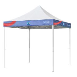 Promo carpa Canopus abierta 3x3 m techo blanco personalizado 4 lambrequines impresión digital